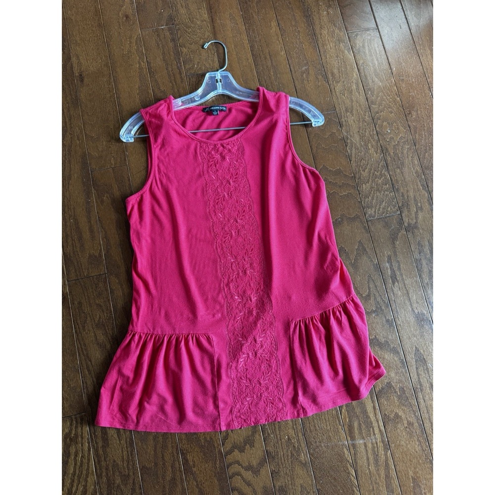 💙Adrianna Papell Sz S Pink Peplum Top Tank Embroidered Sleeveless Trend Coastal